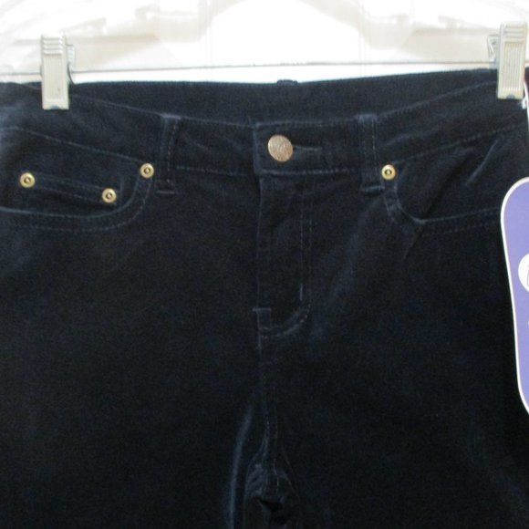 Stretch Velvet Pants sz 2 Petite Dark Blue Straight Leg 5 Pocket - Picture 3 of 9